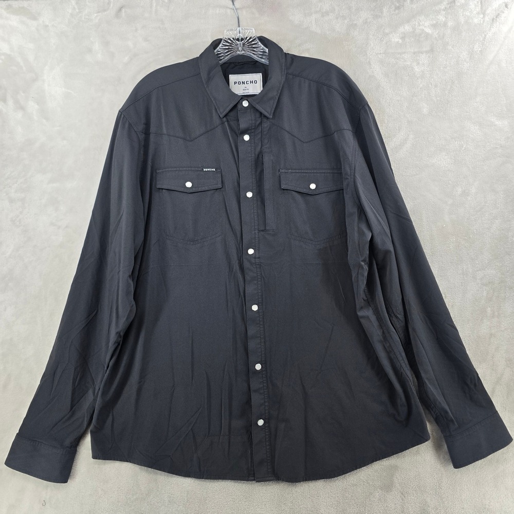 Poncho Western Shirt Men XL Black Slim Fit Pearl Snap Long Sleeve Performance